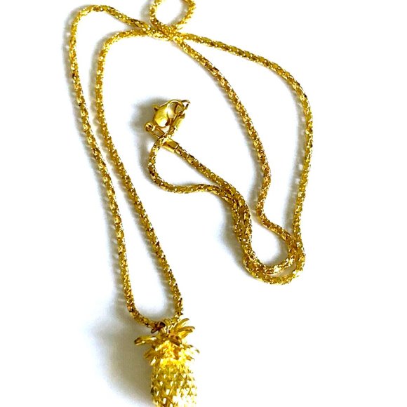 Pineapple Pendant Necklace Gold Plated 23" Chain Hawaiian Island Welcome Fruit - Picture 6 of 8